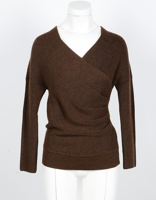 P.A.R.O.S.H. Brown 100% Wool Women's Wrap Sweater