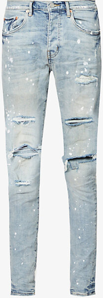 Purple Brand Mens Light Indigo Paint Distressed Slim-Fit Stretch-Denim Jeans 32