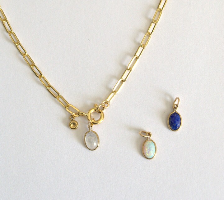Etsy Moonstone Necklace Paperclip Chain Opal Gold Lapis Lazuli Necklace