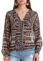Thumbnail for your product : Charlotte Russe Sheer Tribal Print Pleated Top