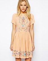 Thumbnail for your product : ASOS Premium Skater Dress With Pretty Floral Embroidery
