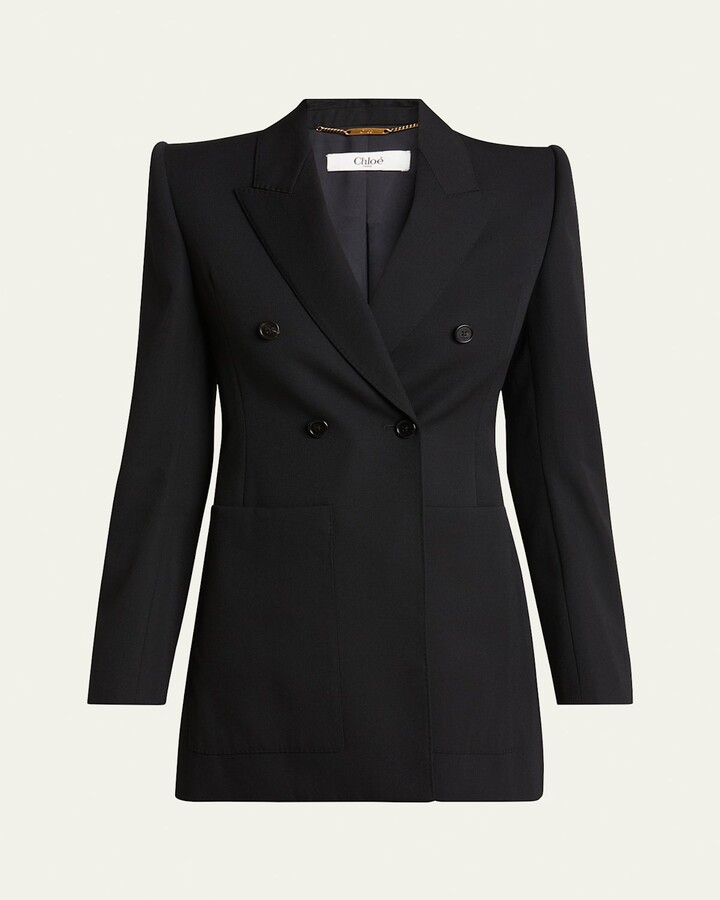 Chloé Double-Breasted Wool Tailored Jacket With Patch Pockets