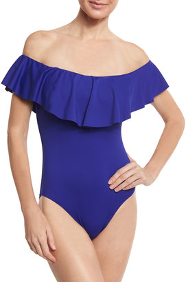 Trina Turk Gypsy Solids Off-the-Shoulder One-Piece Swimsuit, Blue