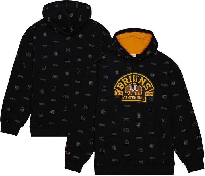 Mitchell & Ness Men's Black Boston Bruins 100th Anniversary Allover Print Pullover Hoodie