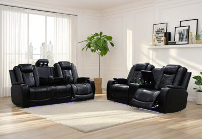 Ivy Bronx Rea+ Breathing Leather 2-Piece Living Room Recliner Sofa Set With LEDWireless ChargerArm StorageCupholders