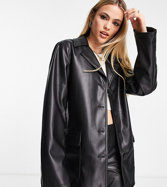 Topshop Tall long sleeve belted faux leather shirt in black - ShopStyle
