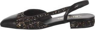 Chanel Interlocking CC Logo Tweed Slingback Flats