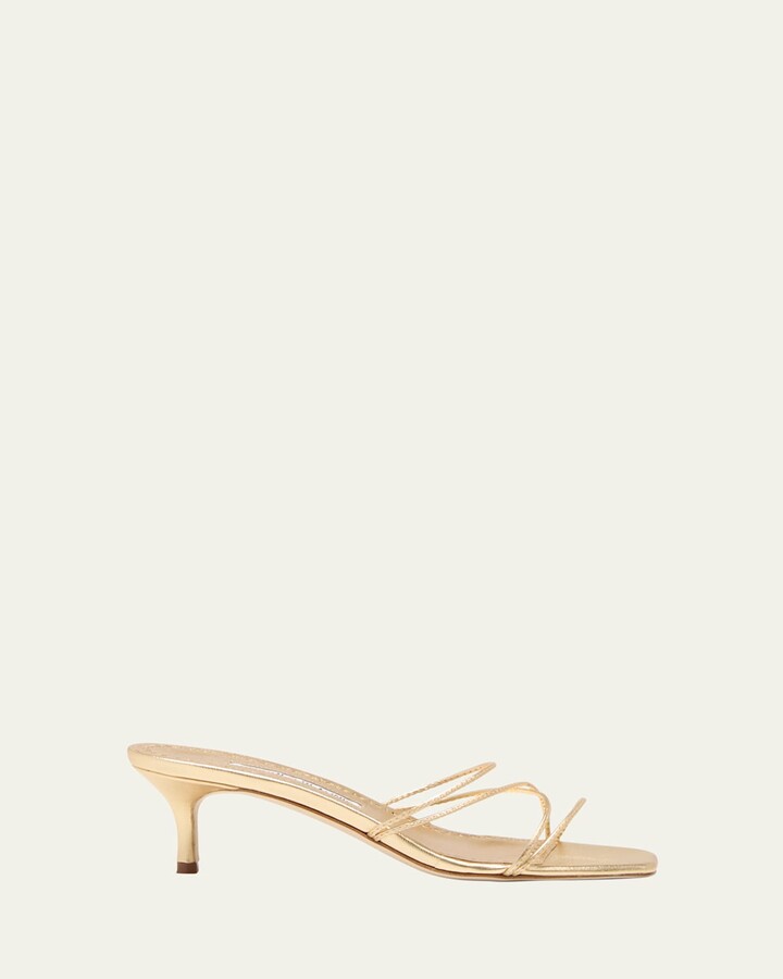 Manolo Blahnik Strappy Metallic Leather Slide Sandals