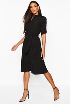 Thumbnail for your product : boohoo Pleated Collarless Midi Skater Dress