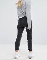 Thumbnail for your product : ASOS Petite PETITE Farleigh High Waist Slim Mom Jeans In Washed Black with Busted Knees