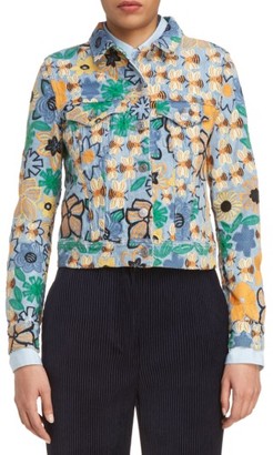 Acne Studios Women's Chea Floral Embroidered Crop Denim Jacket