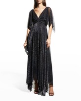 Thumbnail for your product : Talbot Runhof Metallic Voile Twist-Front Cape Gown