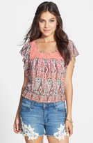 Thumbnail for your product : Love Squared Print Lace Yoke Top (Juniors) (Online Only)