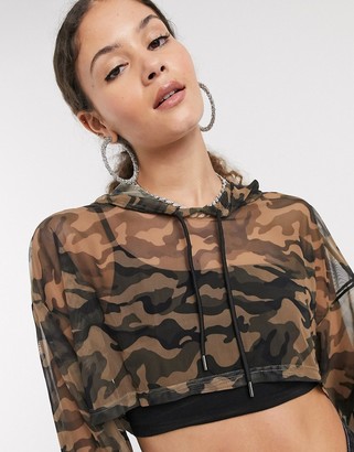 Noisy May cropped hoodie in camo