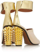 Thumbnail for your product : Fendi Metallic Leather And Suede Sandals - Neutral