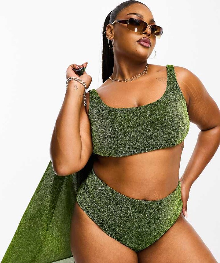 ASOS DESIGN Curve mix and match glitter high waist bikini bottom
