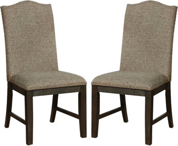 One Allium Way Transitional Style 2pc Side Chairs With Warm Gray Fabric Frame Padded Seat And Nailhead Trim For Family Meals Frame Fabric Featuring Style Dining