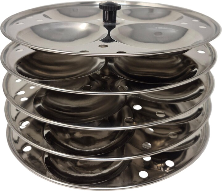 T TABAKH Tabakh Stainless Steel 5-Rack Idli Stand, Medium, Silver
