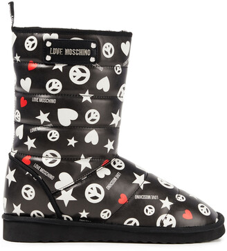 Love Moschino Printed Quilted Faux Leather Snow Boots