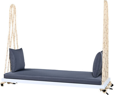 Ophelia & Co. Lawn Patio Swing With Wood Frame 10.8ft Hemp Ropes Seat Cushion And 2 Pillows 400lbs Capacity 5 Color Alternatives Garden Hanging Bench Load Sche