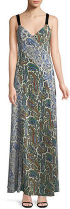 Diane von Furstenberg Sleeveless Paneled Lily-Print Silk Maxi Dress
