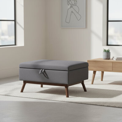 Latitude Run Mid-Century Modern Square Coffee Table Storage Bench For Living Room Entryway And Family Room | Gift Idea
