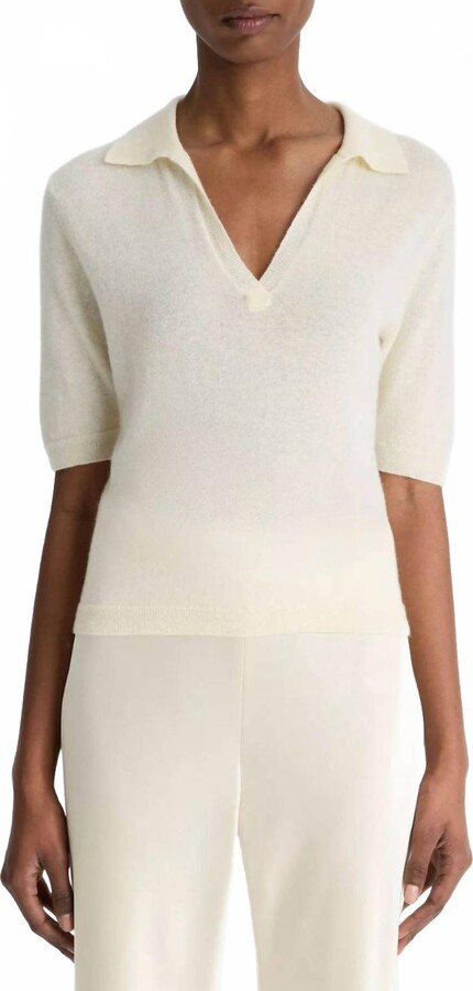 Cashmere Silk Short Sleeve Polo Sweater In Vanille