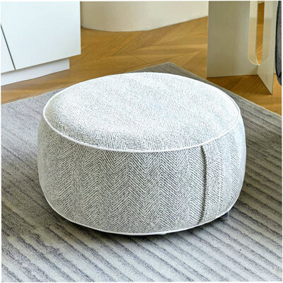 BRBCA Chenille Comfort Pouf - Inflatable Liner, Portable Handle, Round Floor Pillow for Living Room, Bedroom, Kids Room - Grey