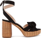 Thumbnail for your product : Miu Miu Bow-front Suede And Wicker Platform Sandals
