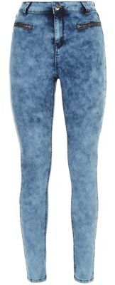 New Look Teens Blue Acid Wash Zip Pocket Skinny Jeans