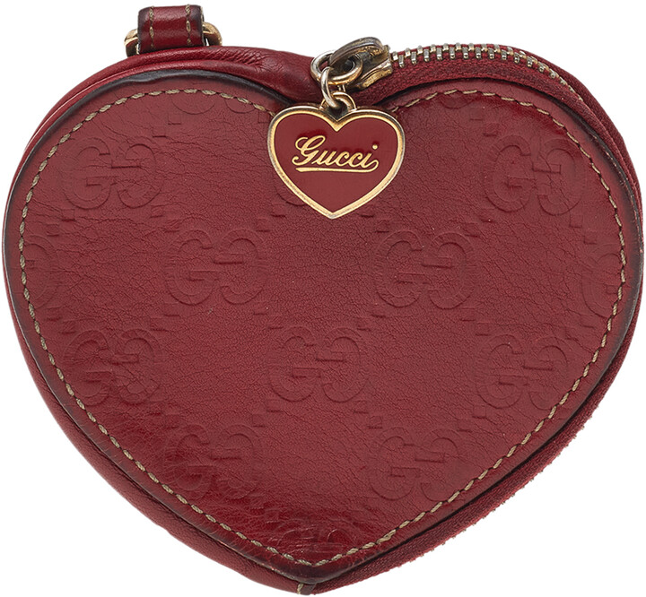 Gucci Red Guccissima Leather Heart Shape Coin Purse - ShopStyle