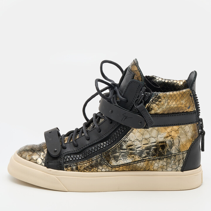 regulere Formand pas Giuseppe Zanotti Gold/Black Python Embossed Leather Coby High Top Sneakers  Size 37 - ShopStyle
