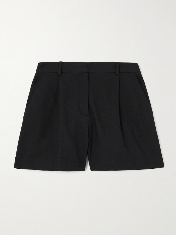 Anine Bing Trent Pleated Woven Shorts - Black