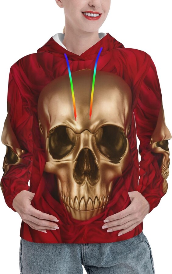 KYVTYBGDD Womens Sweatshirt Gothic Wallpaper Skulls Print Casual Hoodies Hooded Long Sleeve Pullover Tops With Pocket