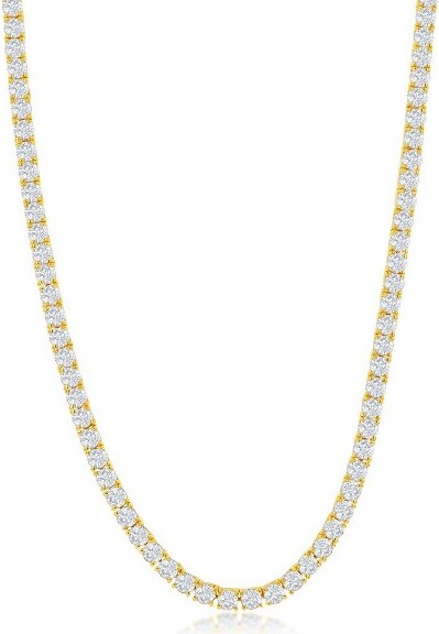 Bella Silver BellaSilverSterlingSilver4mmRoundCubicZirconiaTennisNecklace-GoldPlated-Gold-17Inch