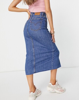 Levi's button front denim midi skirt in mid blue - ShopStyle