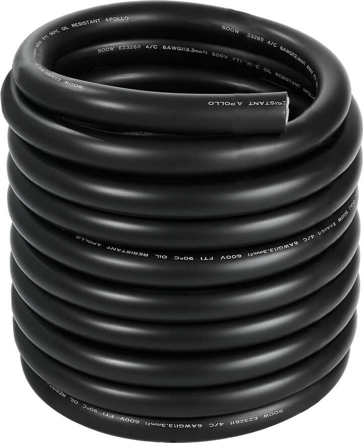 KFFKFF 25 FT 6AWG Portable Power Cable (4 Conductor), Durable 600V SOOW Electrical Cable, Industrial-Grade Electric Wire with CPE Rubber Jacket, Copper Extension Cord for Welding Equipment