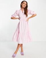 Thumbnail for your product : Glamorous midi tiered shirt dress in pastel pink