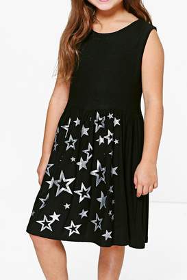 boohoo Girls Star Print Glitter Dress