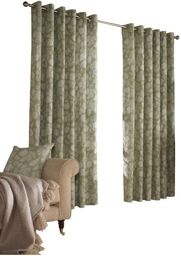 Natural Coffee Geometric Saturn Swirl Lined Eyelet Top Ring Top Curtains Pair 