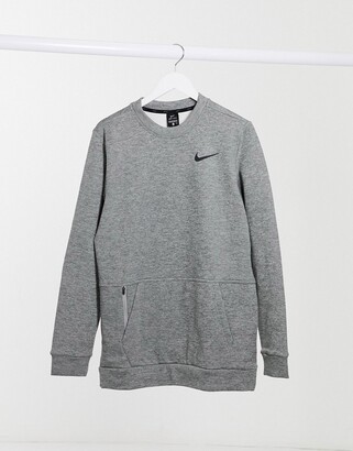 Nike Training therma crew neck sweat with pocket in grey