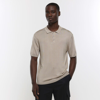 River Island Mens Beige Slim Fit Knitted Polo