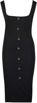 boohoo NEW Womens Jumbo Rib Mock Horn Detail Bodycon Midi Dress in Viscose
