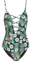Thumbnail for your product : Mara Hoffman Lattice-trimmed Printed Swimsuit