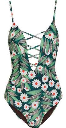 Mara Hoffman Lattice-trimmed Printed Swimsuit