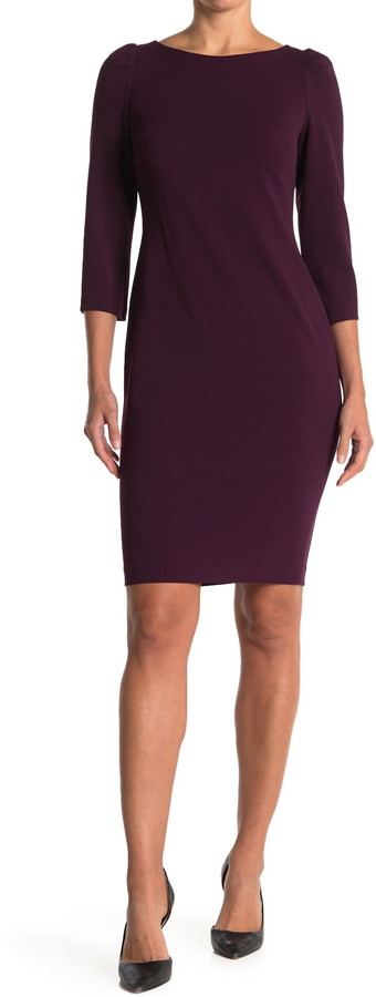 purple sheath dress with exposed zipper