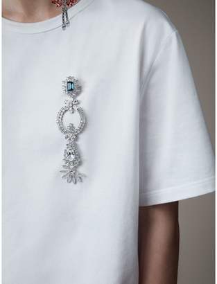 Burberry Boyfriend Fit T-shirt with Crystal Brooch
