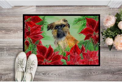 Brussels Griffon Poinsettas Non-Slip Outdoor Door Mat