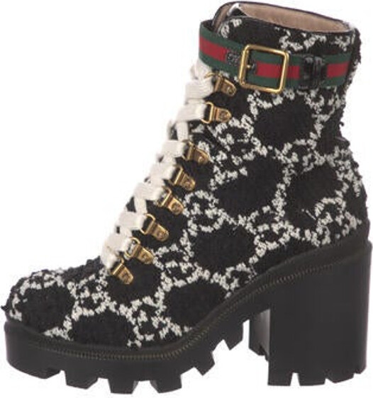 Gucci GG Supreme Tweed Combat Boots - ShopStyle