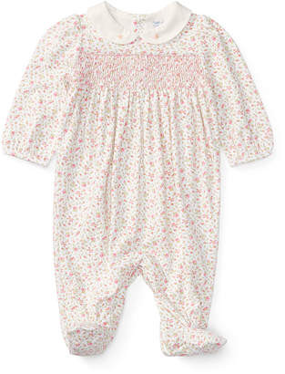 Ralph Lauren Childrenswear Floral-Print Smocked Footie Pajamas, Size Newborn-9 Months